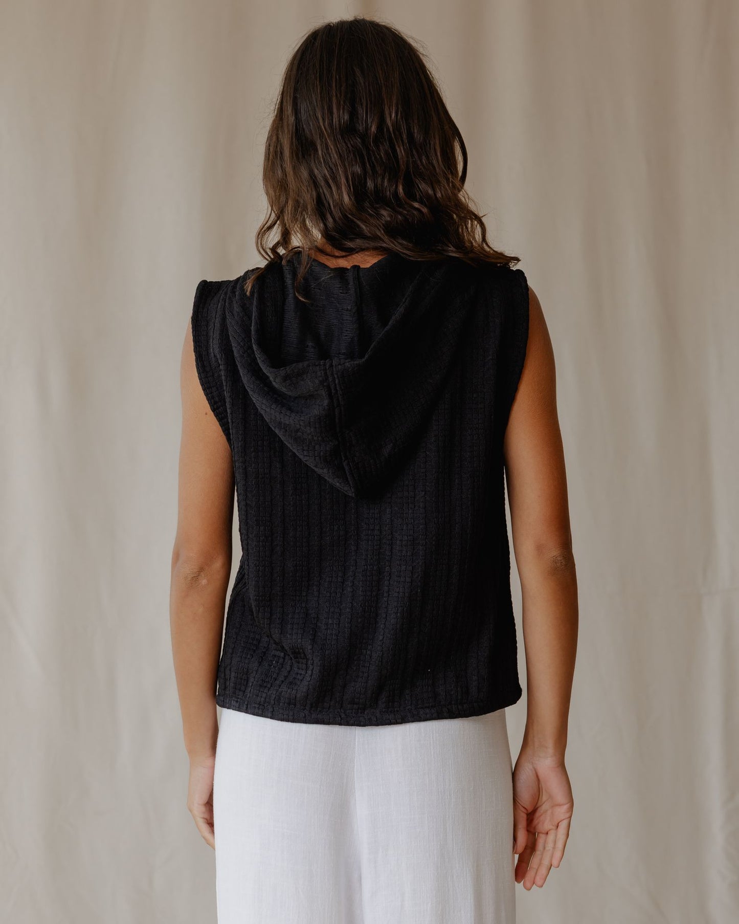 Woven Hooded Black Vest