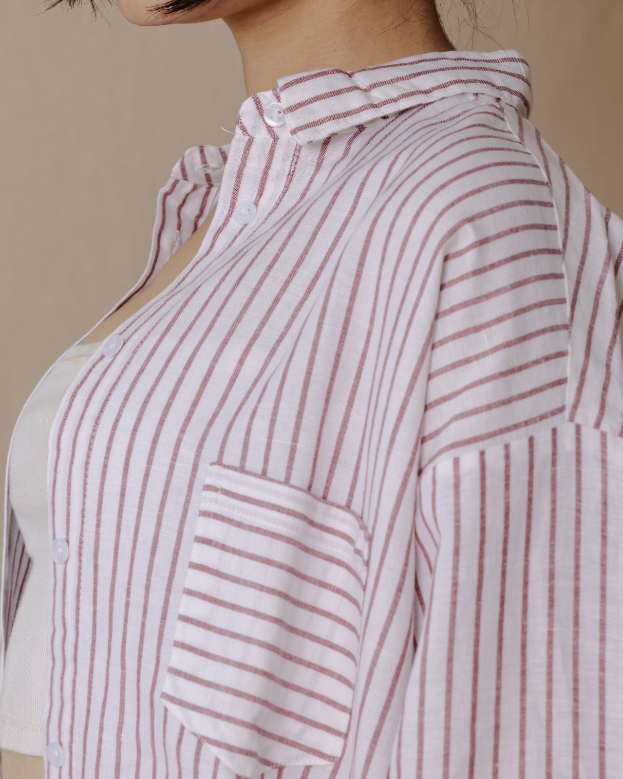Camicia a righe in lino oversize rossa