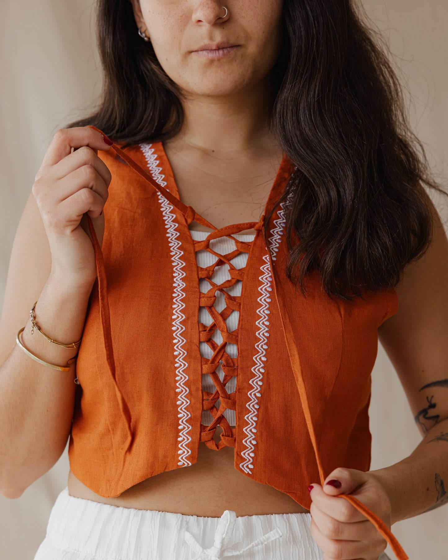 Twisted And Woven Vest Orange