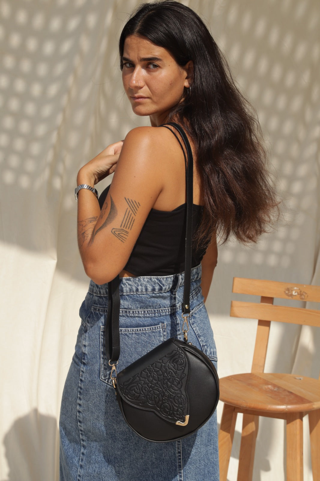 Borsa a tracolla Intaglio nera