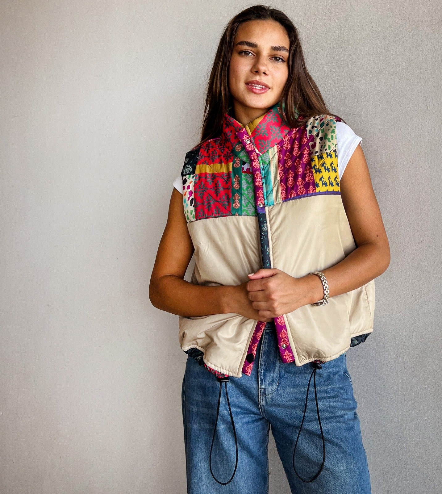 Gilet impermeabile Indian Florals Beige
