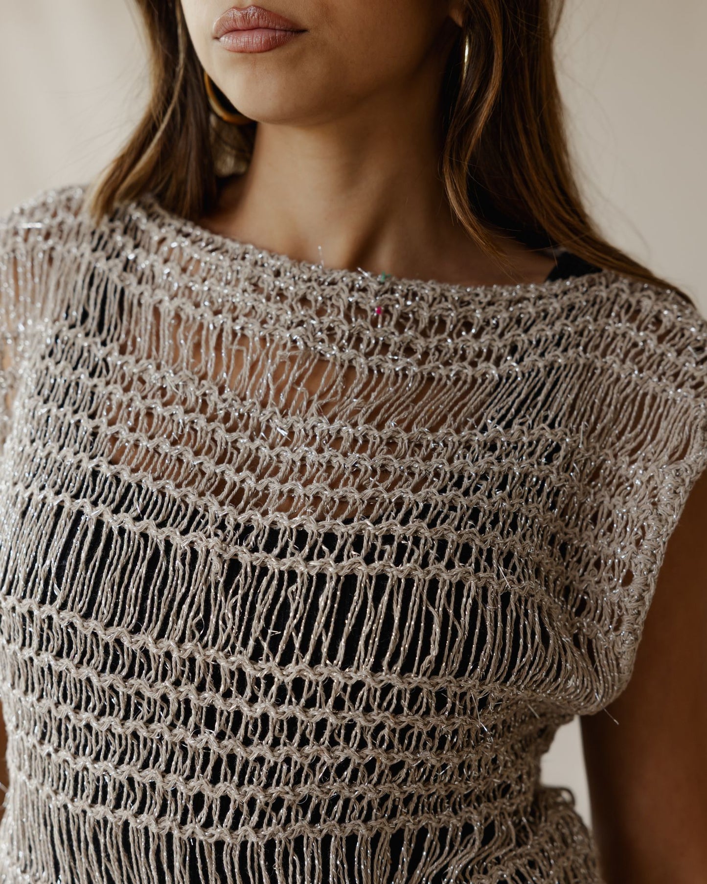 Knit Me Not Metallic Cafe Top