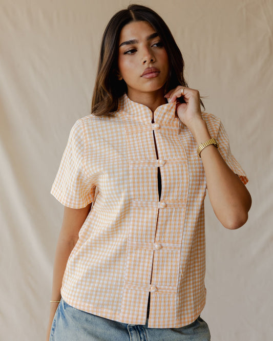 Gingham Meadow Shirt In Apricot