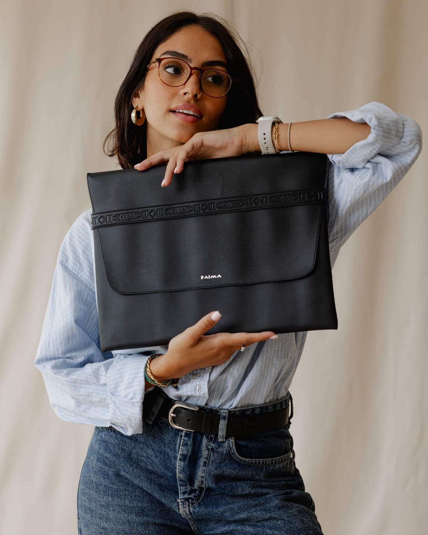 Aztec Laptop Sleeve In Leather Black