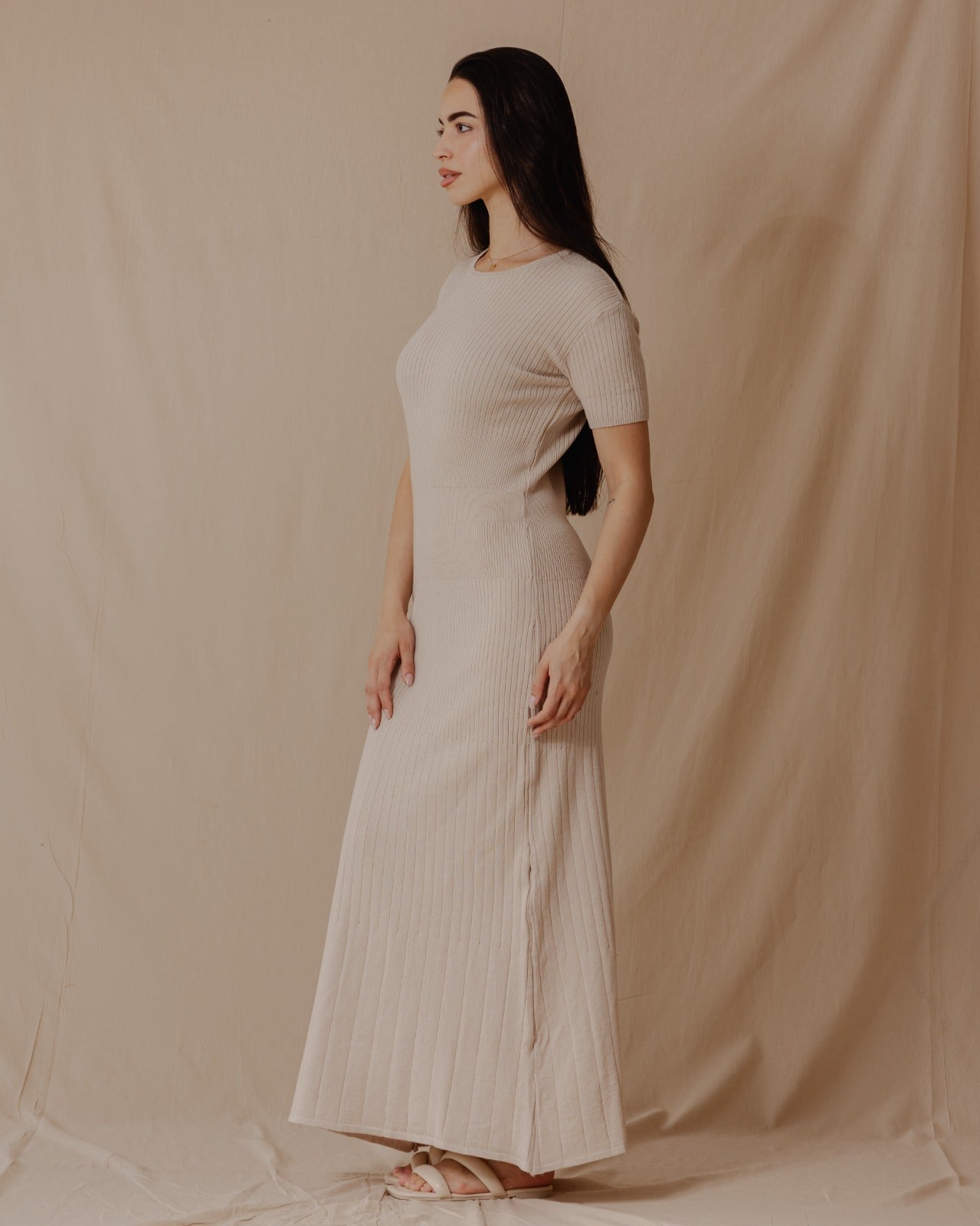 Short Sleeved Knit Dress Off-White