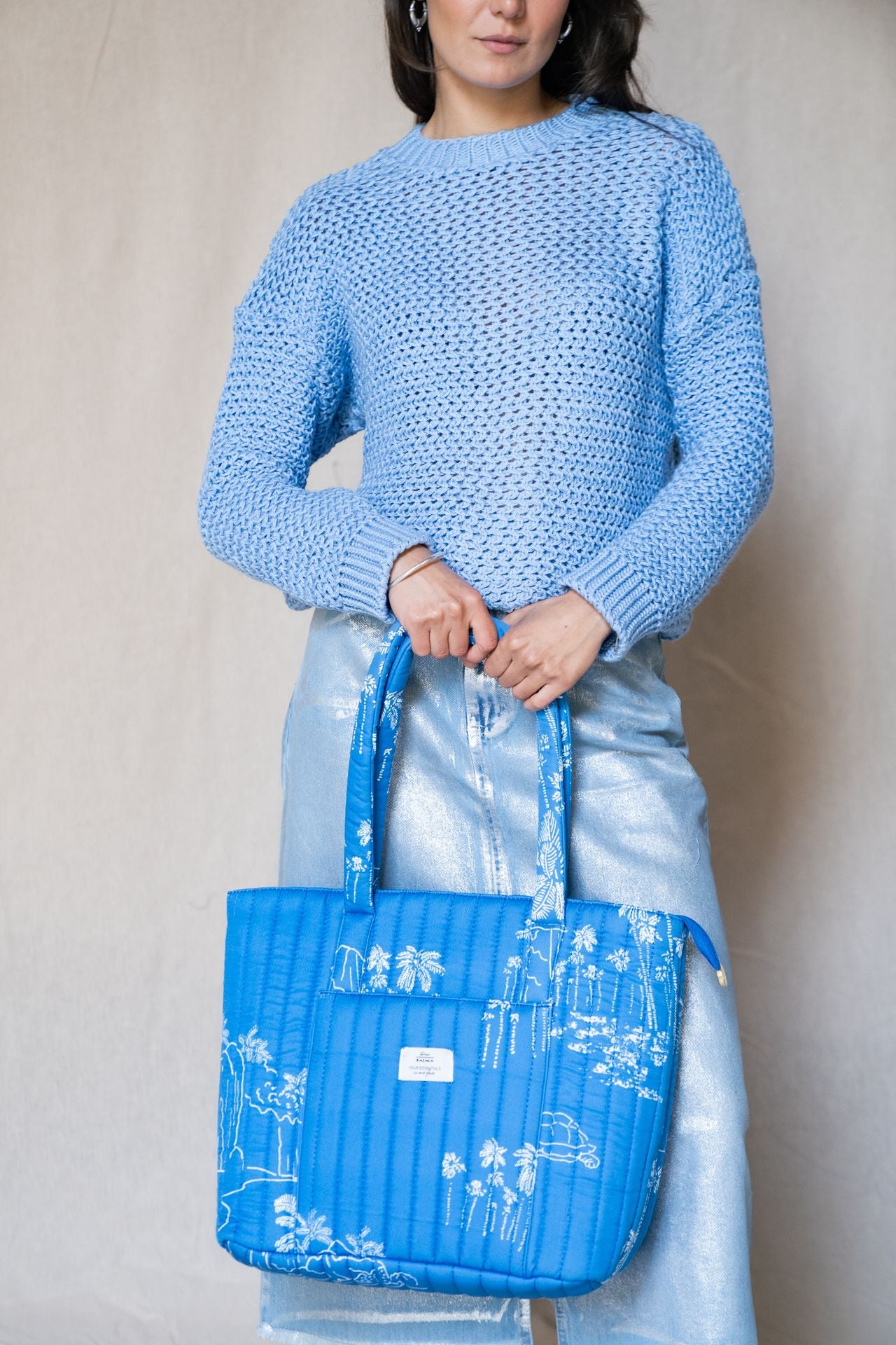 White Palms Quilted Tote Bag