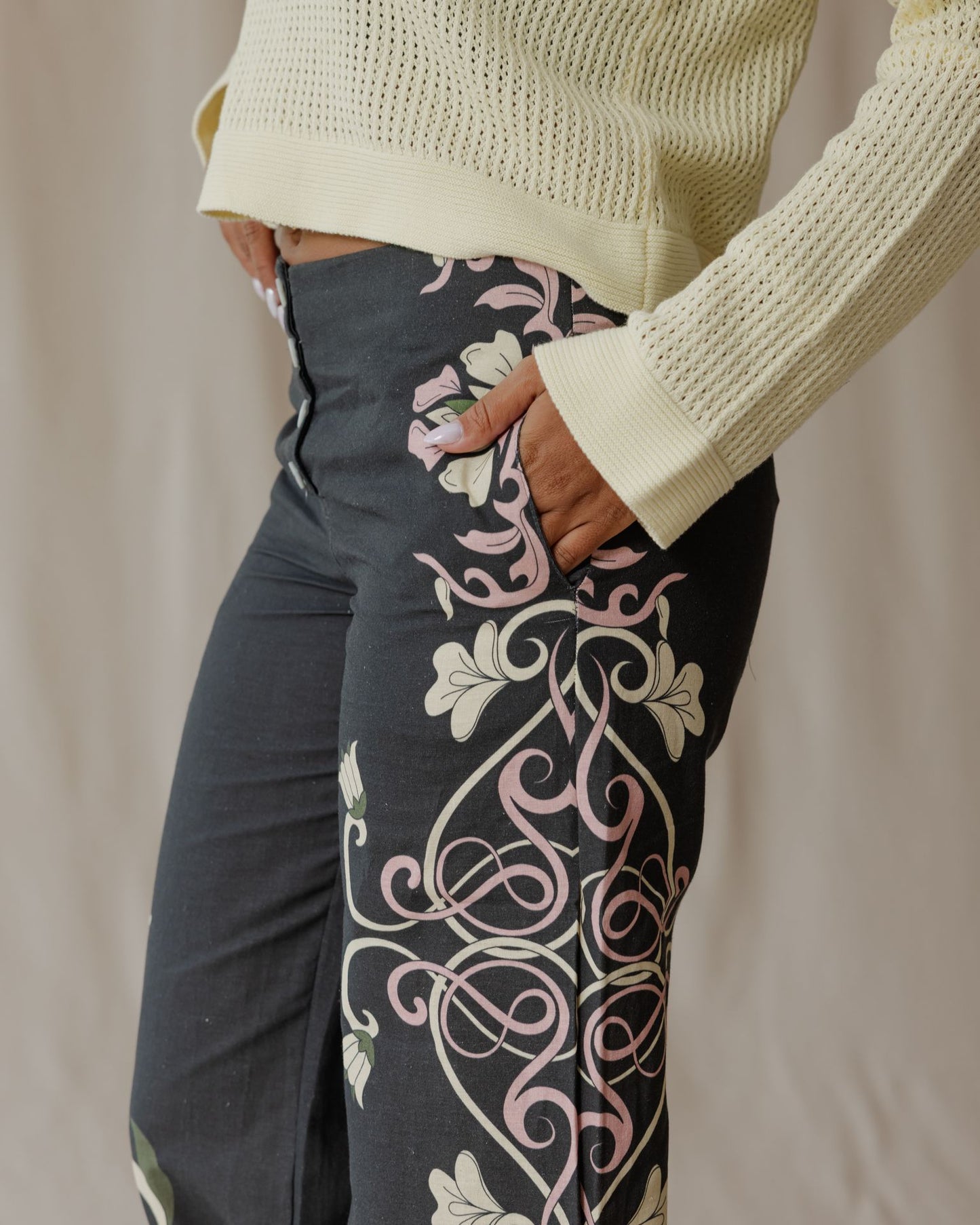 Midnight Petal Muse Linen Pants