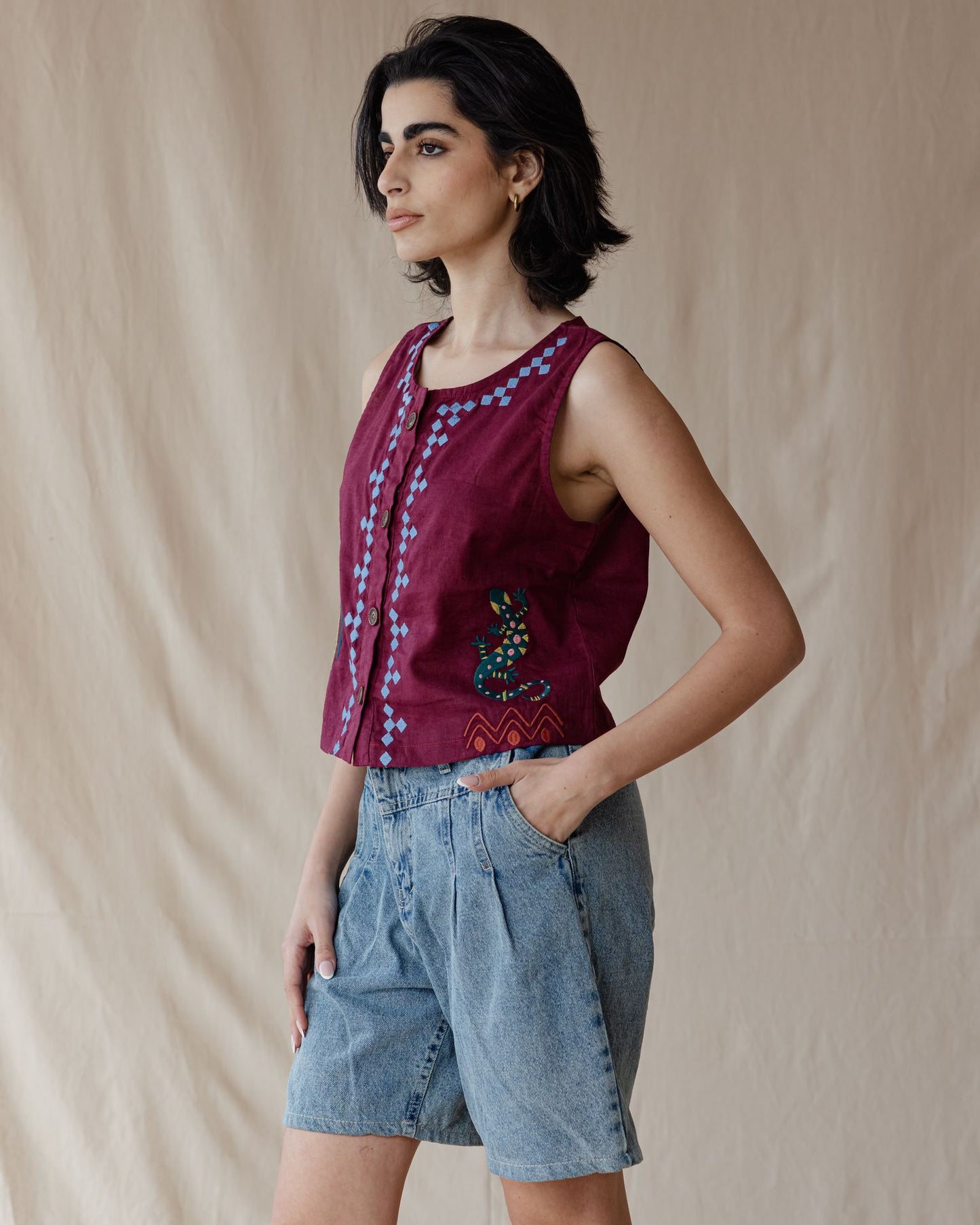 Gilet ricamato Sunflare Gecko Borgogna