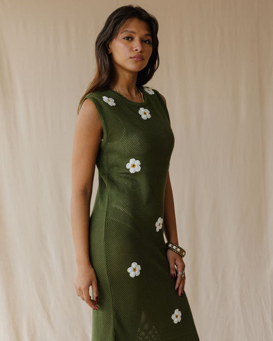 Olivgrünes Daisy-Drift-Kleid