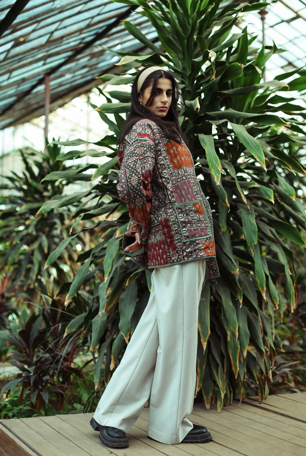 Giacca oversize patchwork marrone