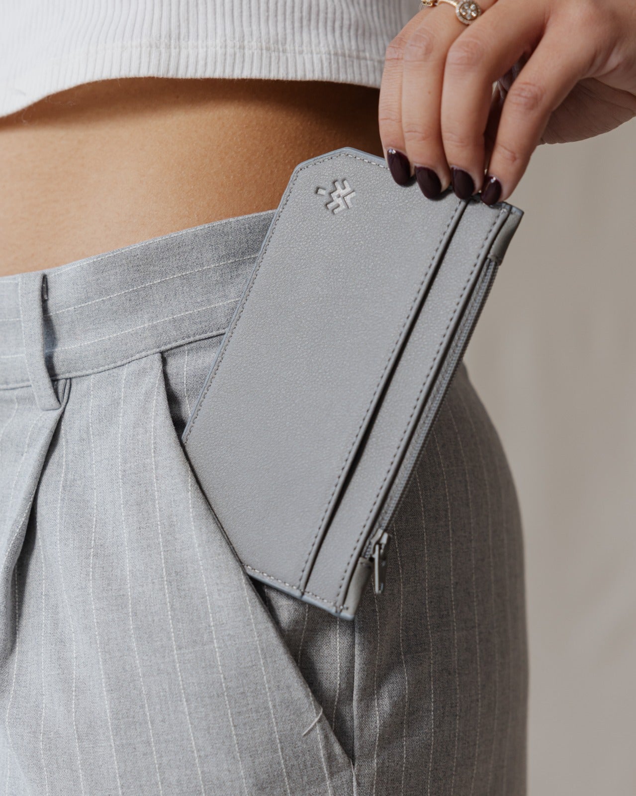 Grey x Pink Flowered Card Holder