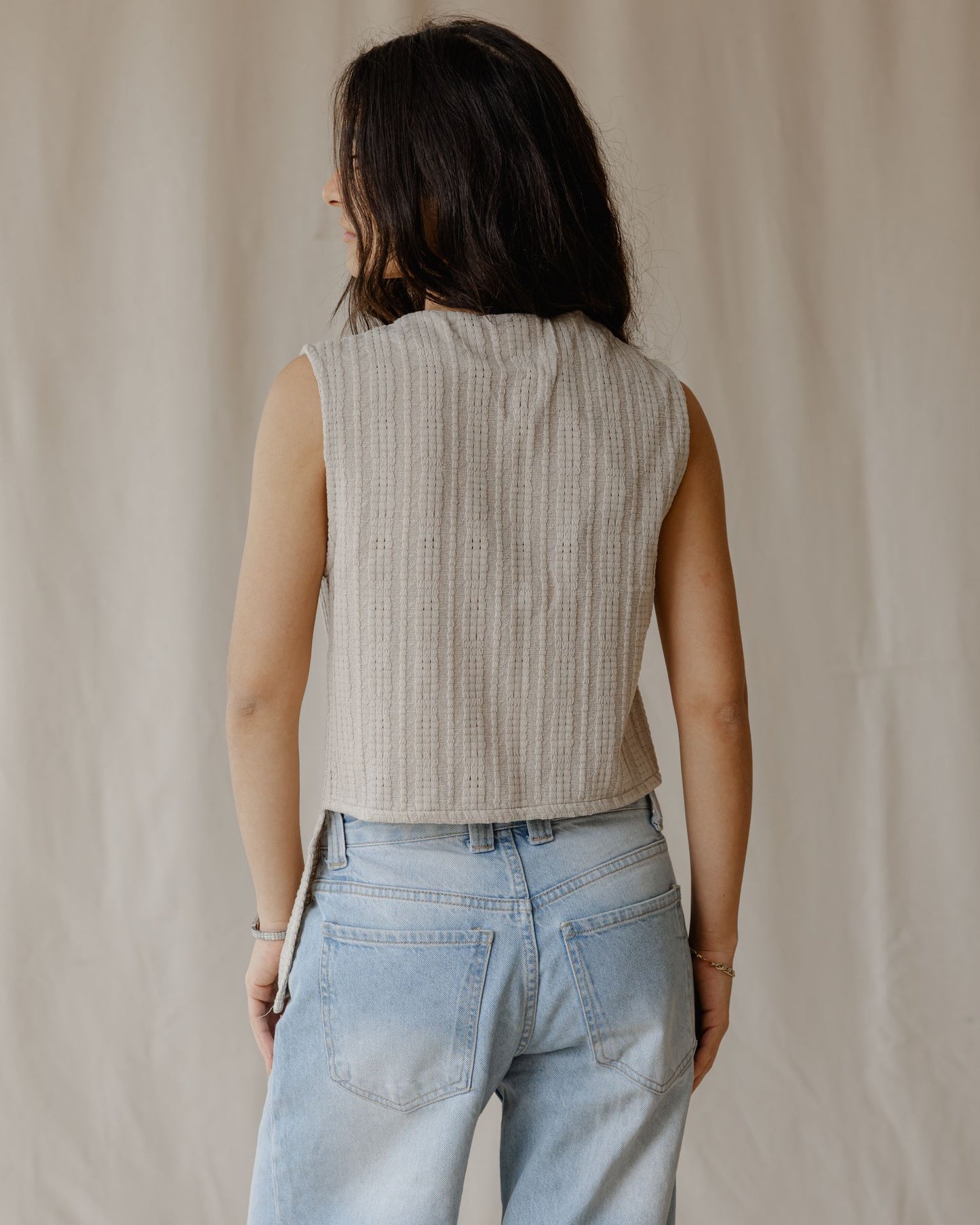 Woven Asymmetrical Beige Vest