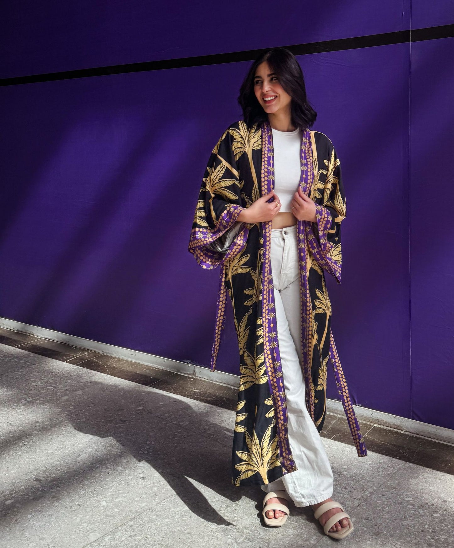 Palme Cotone Kimono Nero X Viola