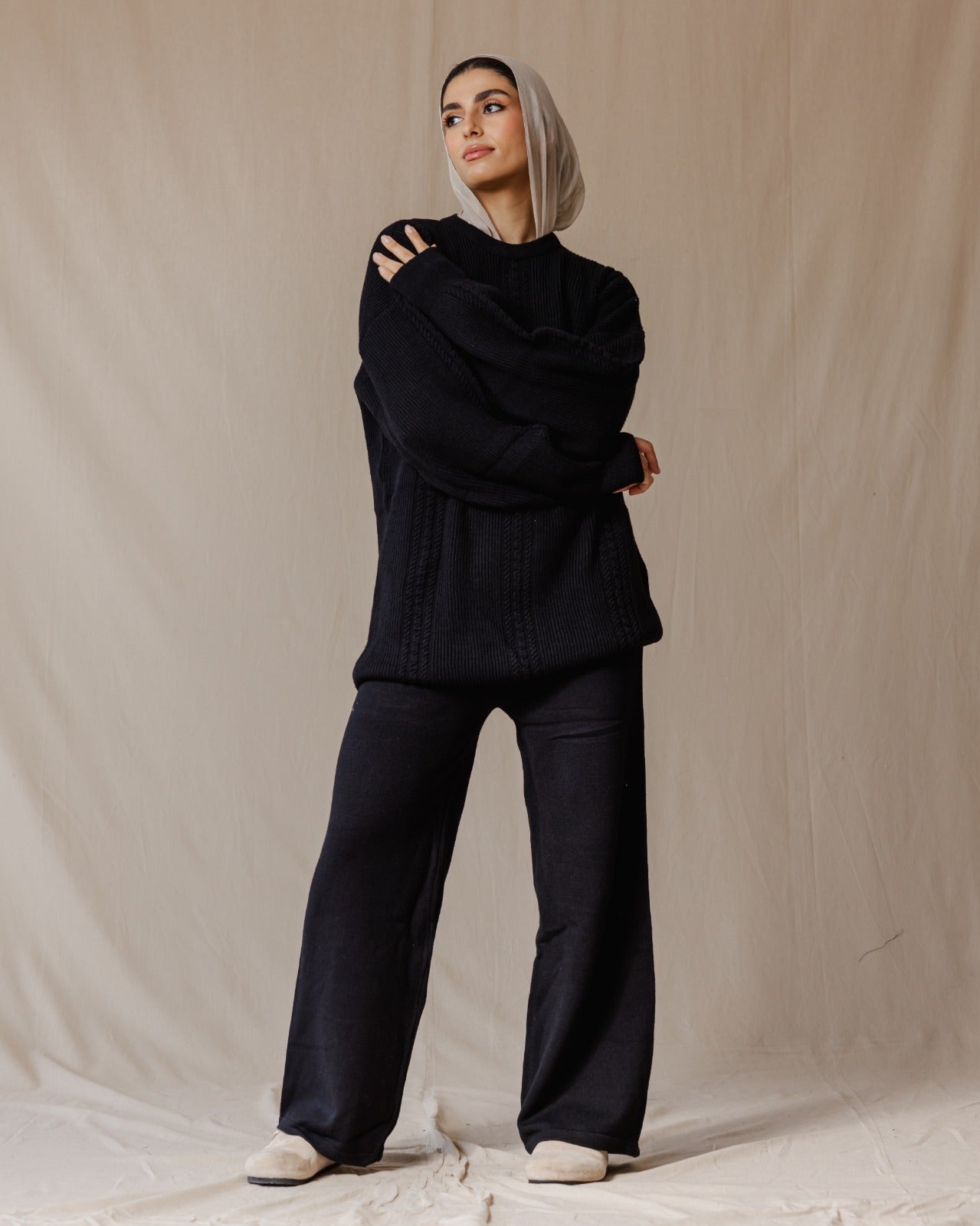 Geflochtenes Strickset Schwarz