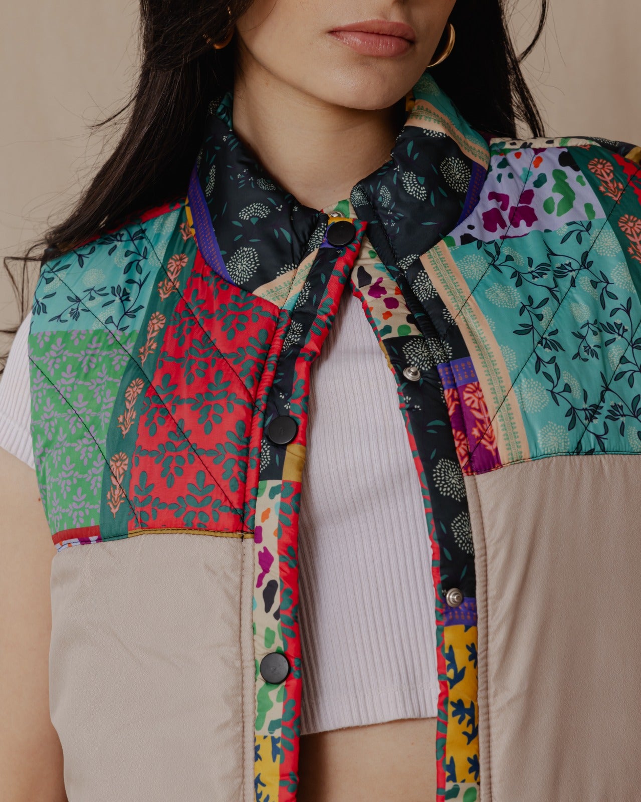 Gilet impermeabile Indian Florals Beige