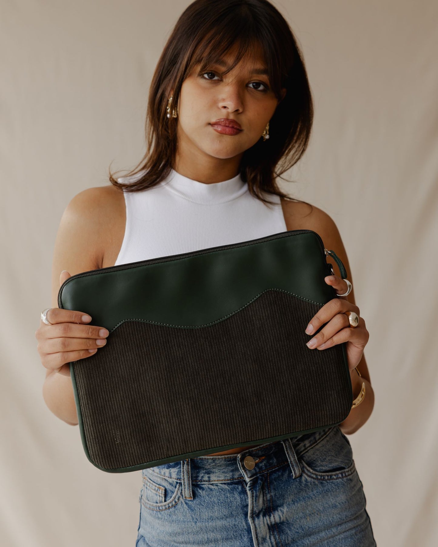Geometric Laptop Sleeve Olive Green