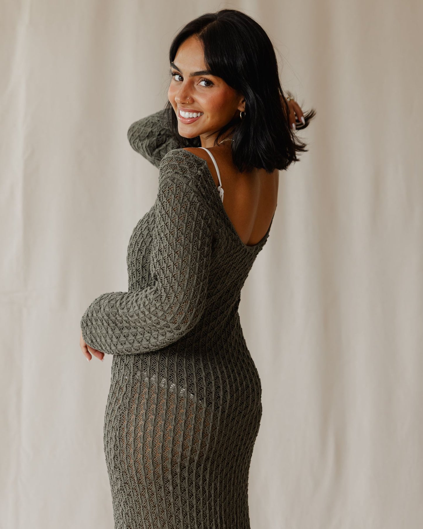 Robe en tricot velours olive