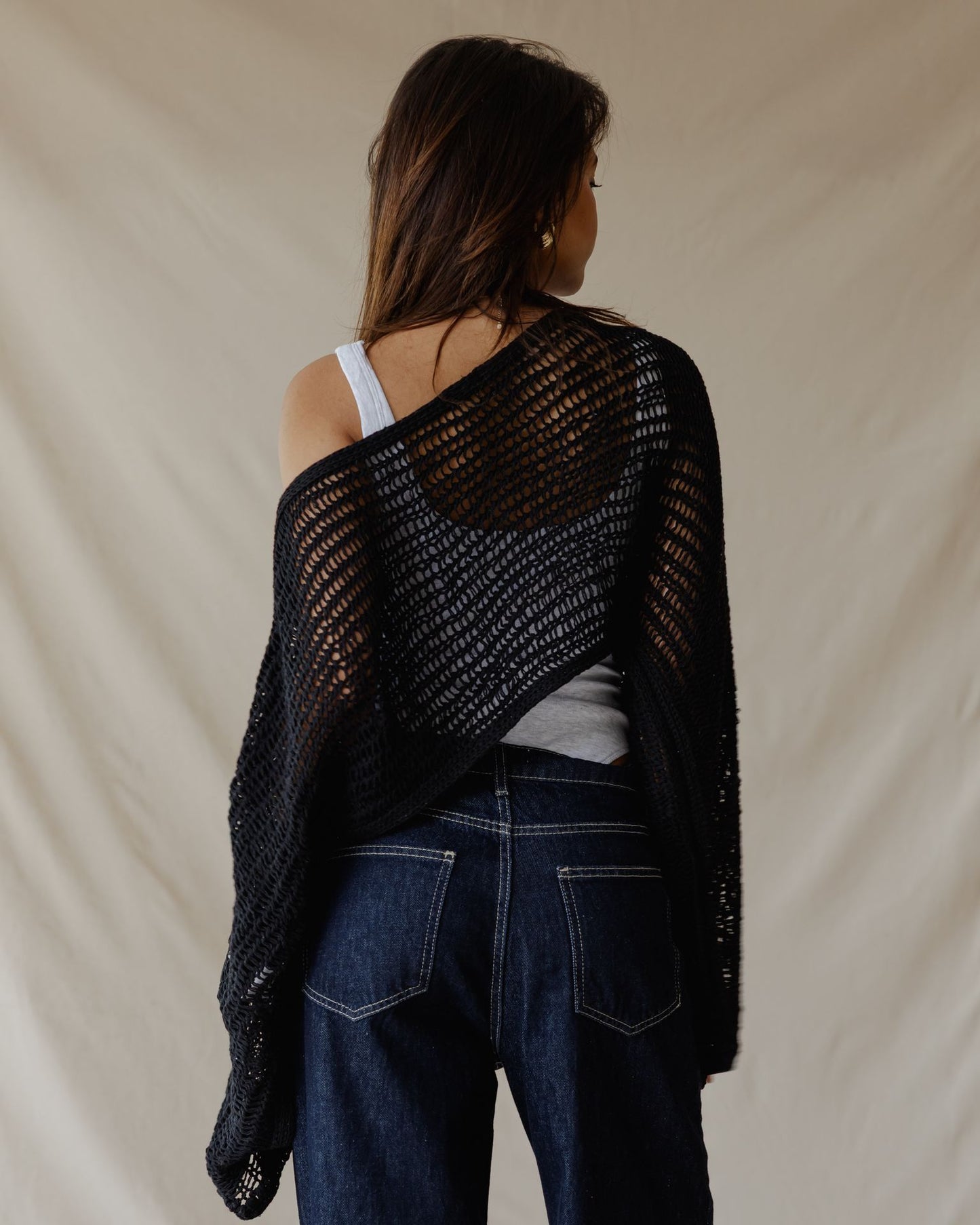 Overlay Crochet Top Black