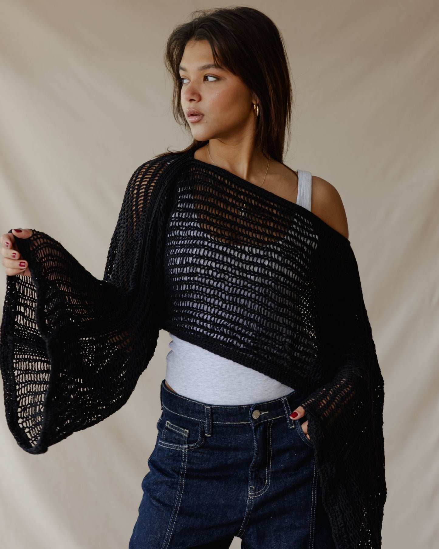 Overlay Crochet Top Black