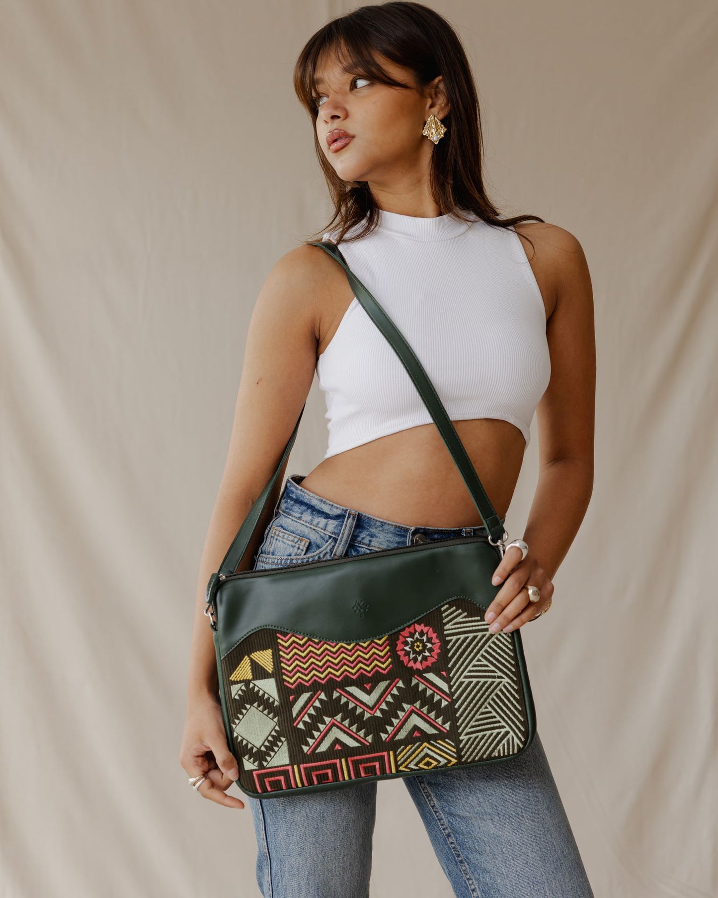 Geometric Laptop Sleeve Olive Green