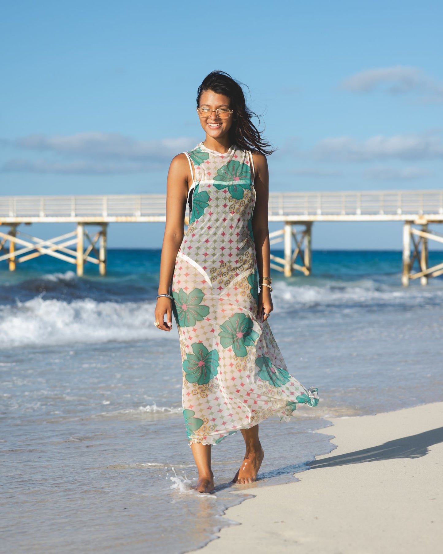 Tropical Mesh Dress in Off-White