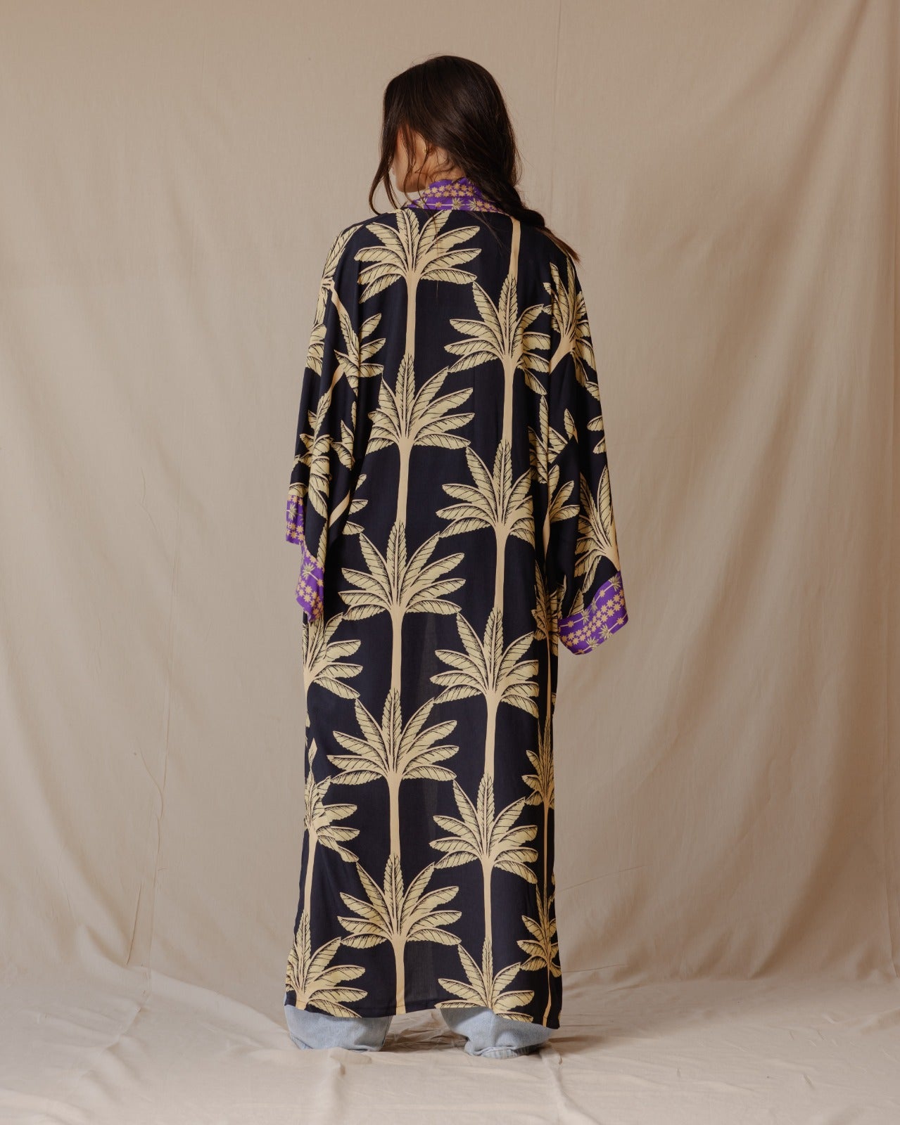 Palme Cotone Kimono Nero X Viola