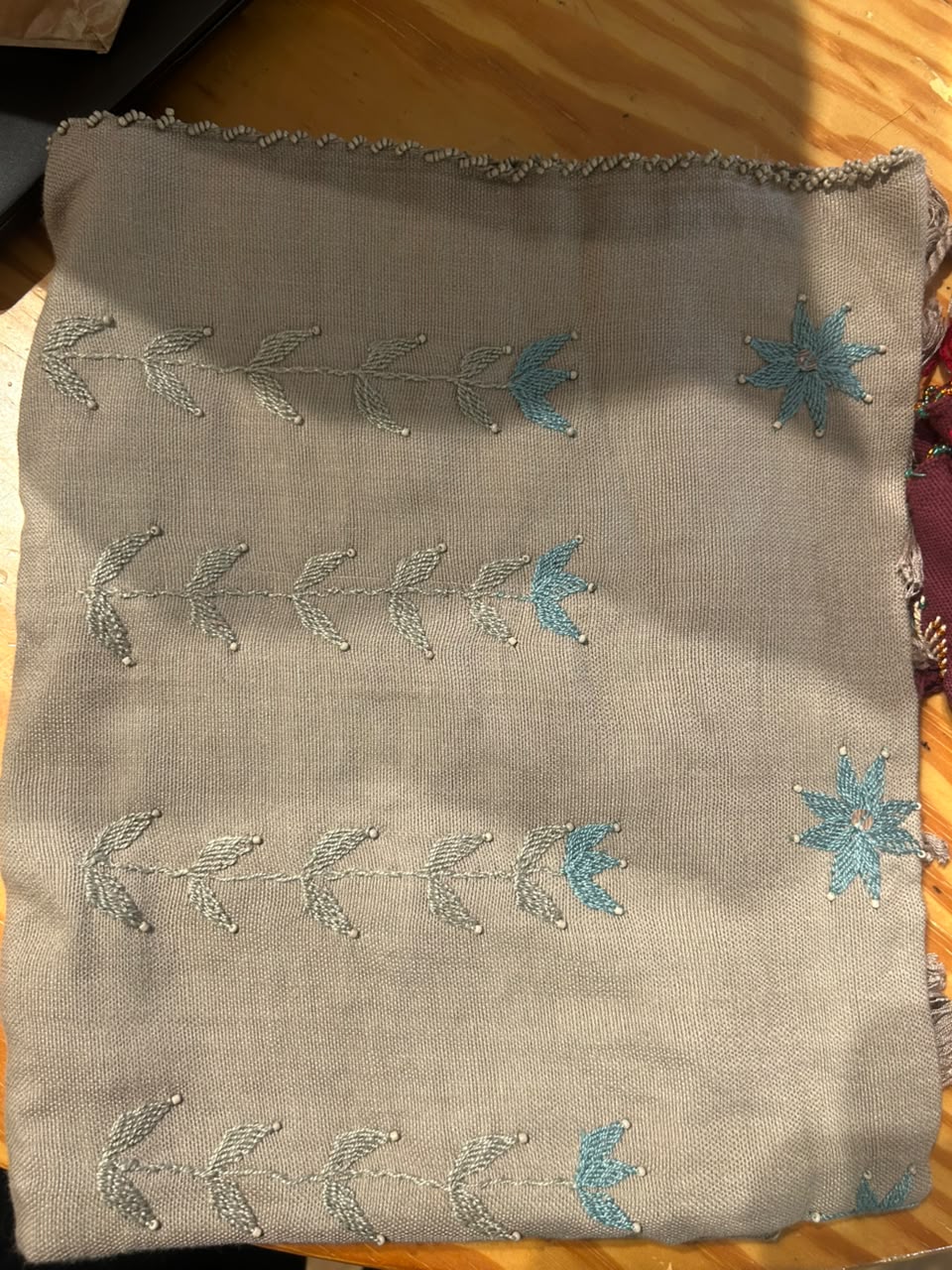 Grey X Blue Febran Embroidered Shawl