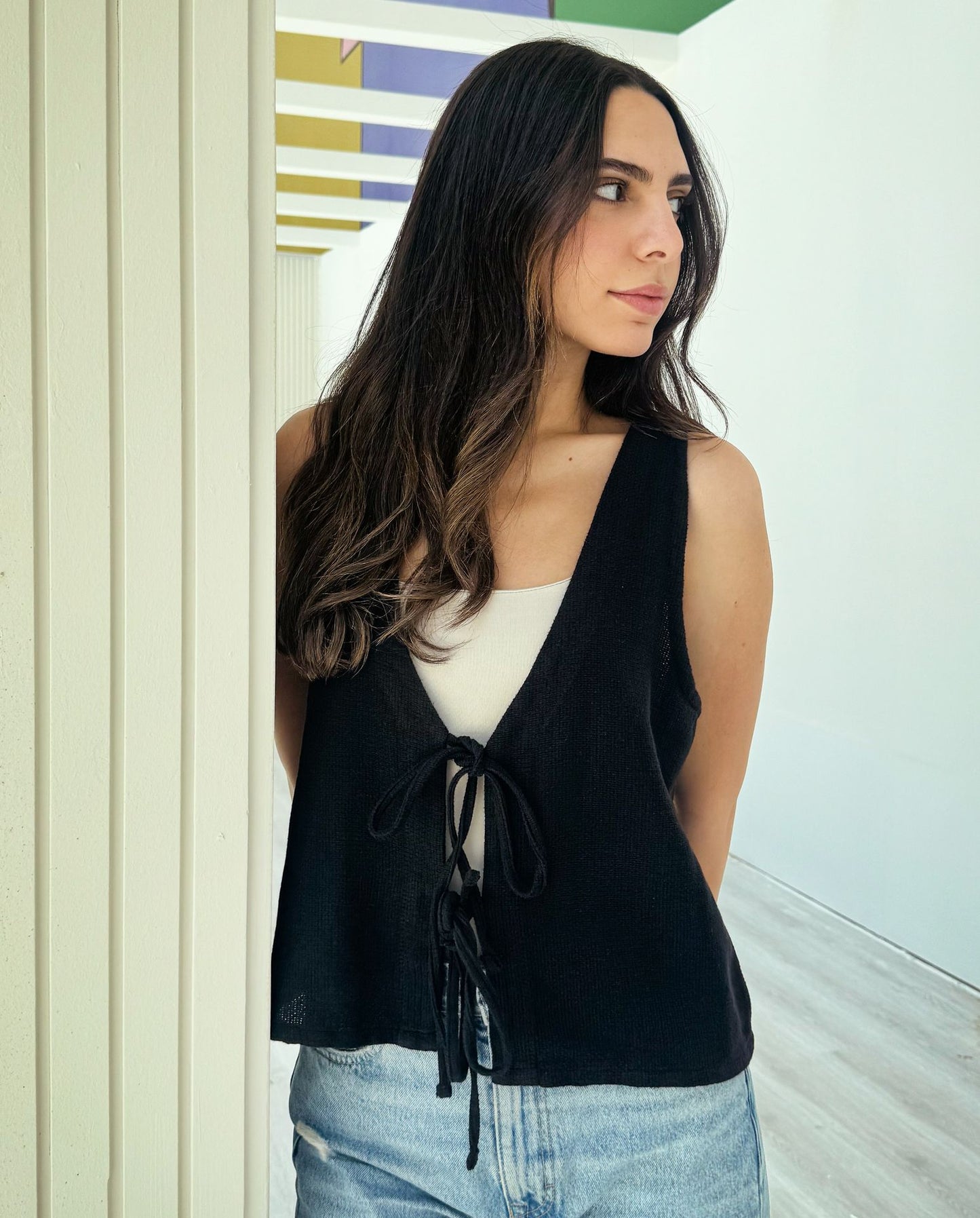 Gilet a maglia frontale nero