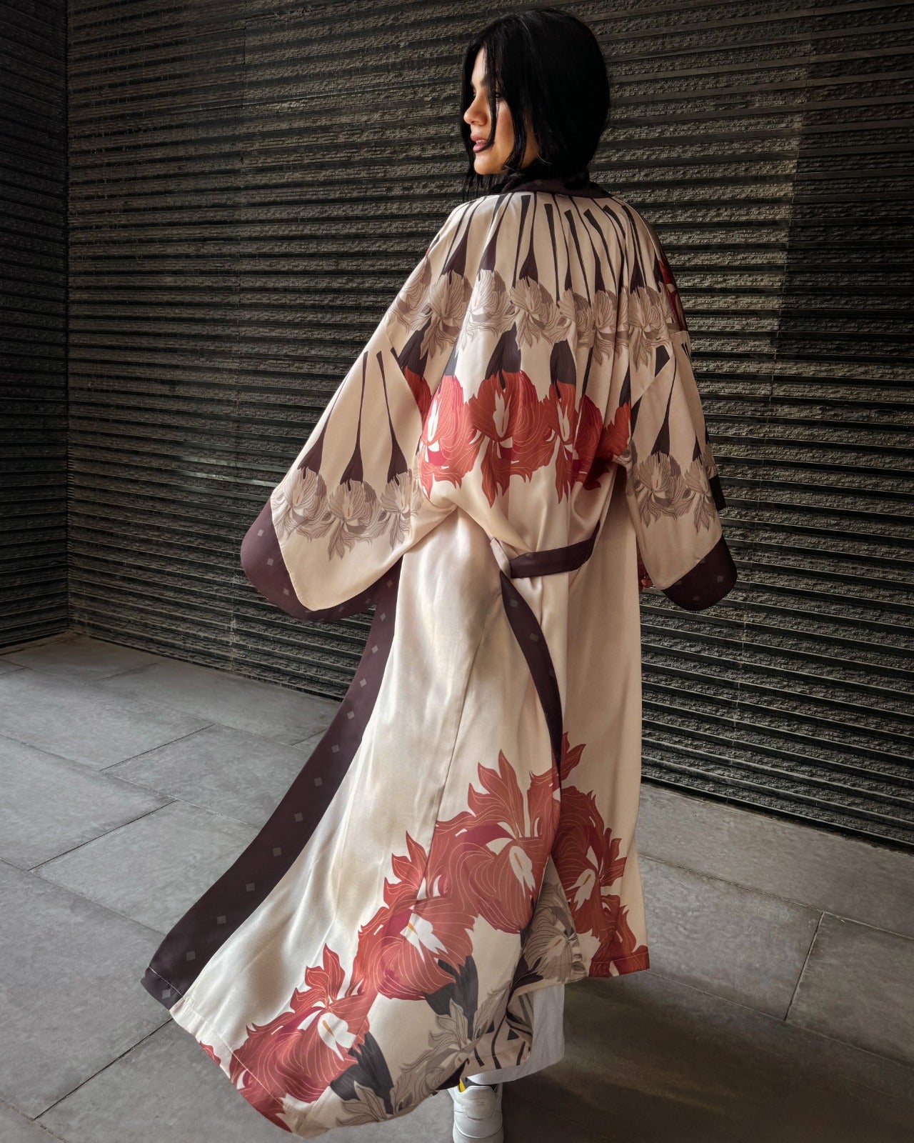Kimono Satiné Lilly Garden Pêche Clair