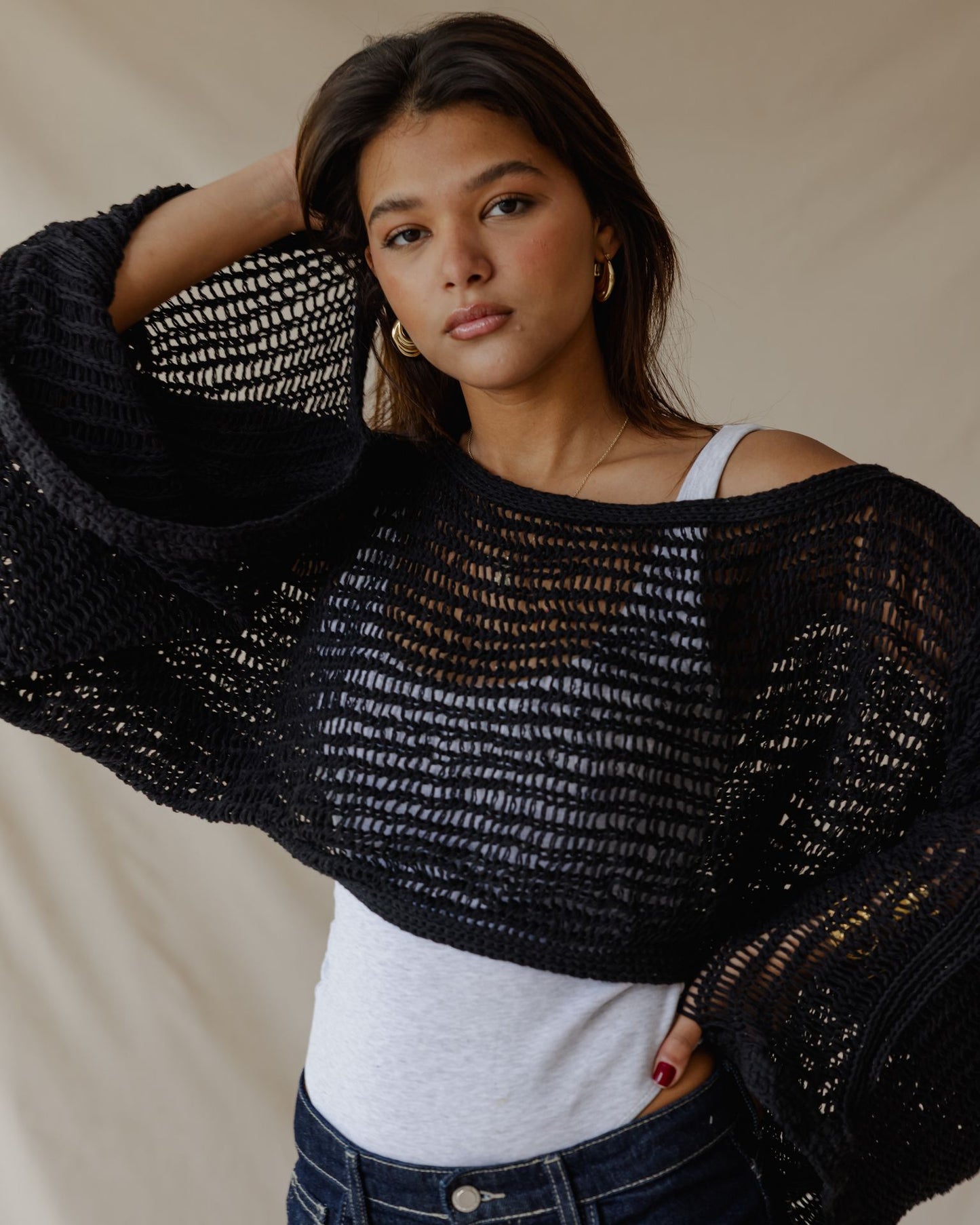 Overlay Crochet Top Black