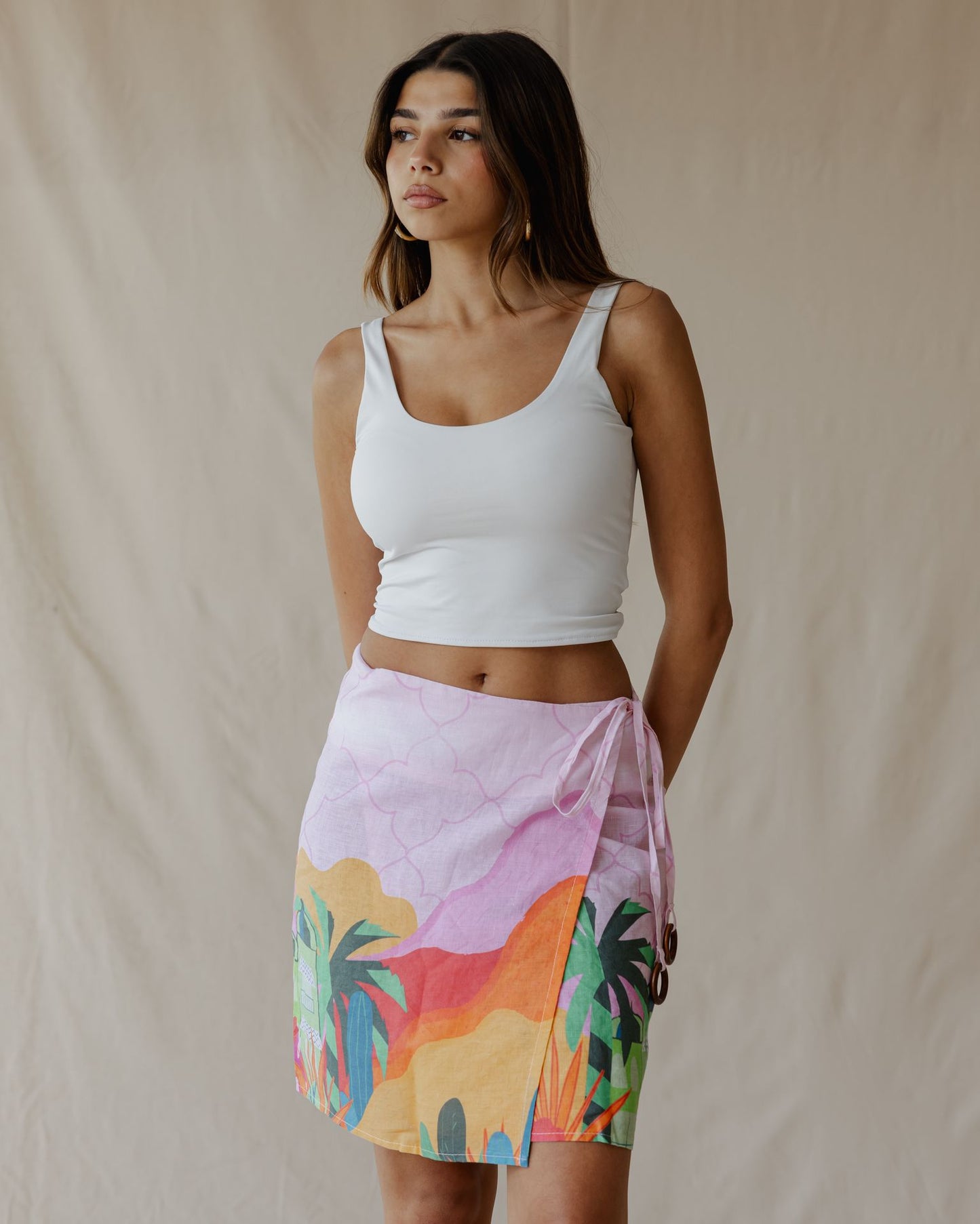 Pink Sunset Oasis Linen Skirt