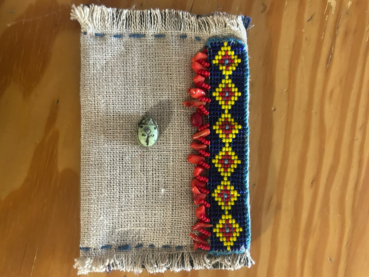 Navy Linen Beaded Card Holder
