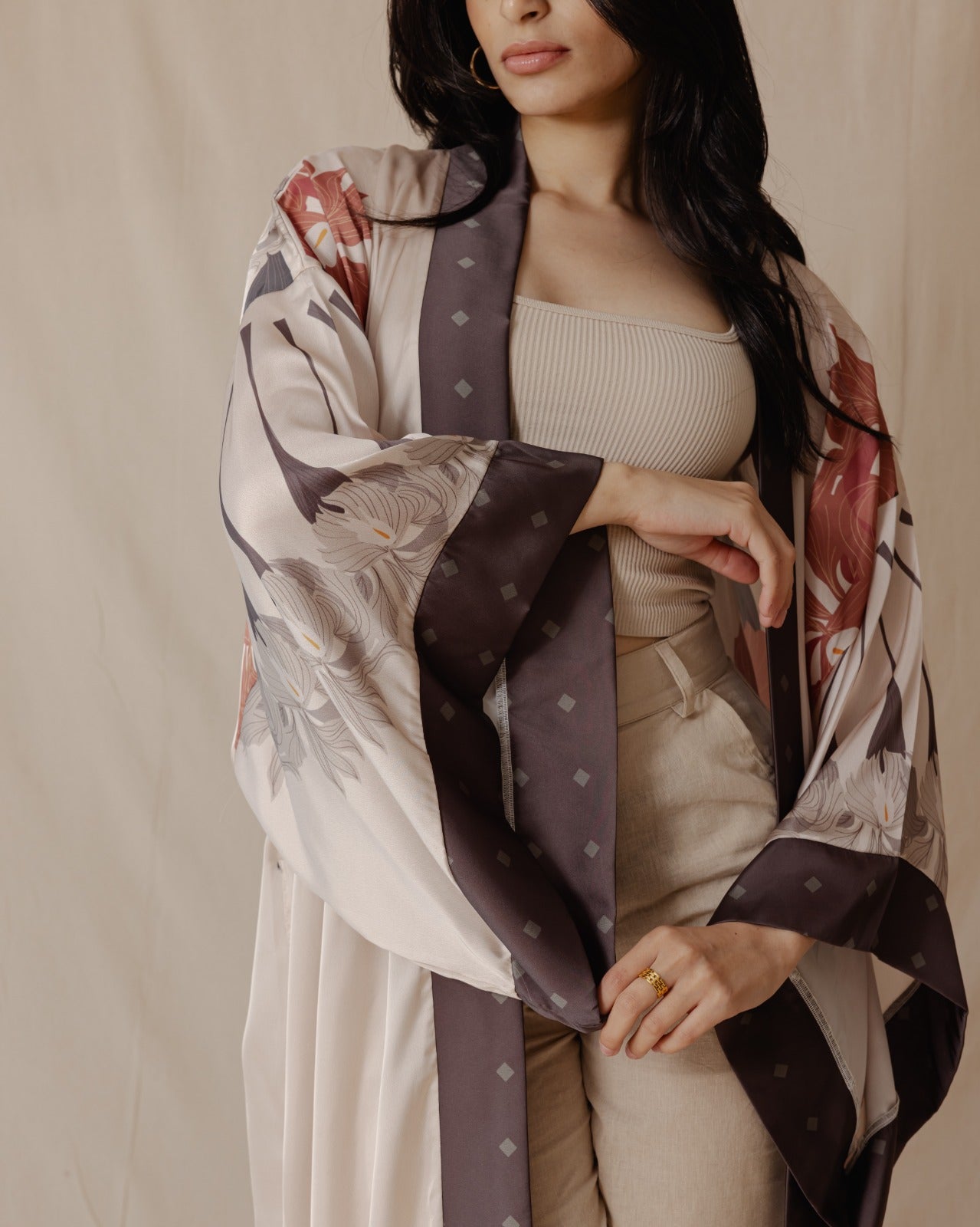 Kimono Satiné Lilly Garden Pêche Clair