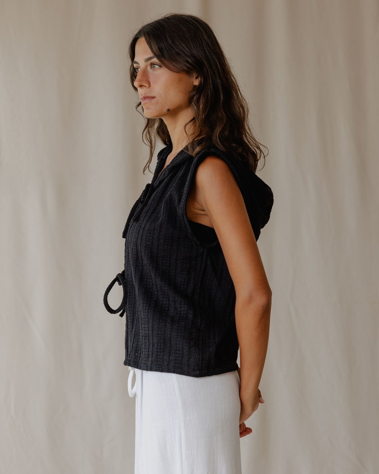 Woven Hooded Black Vest