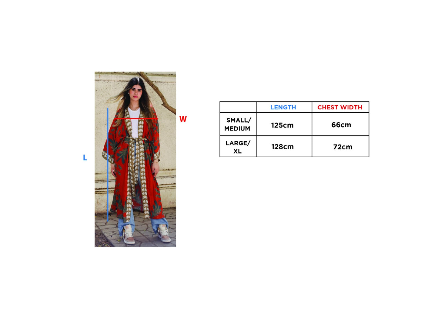 Kimono in cotone Boho Birds rosso