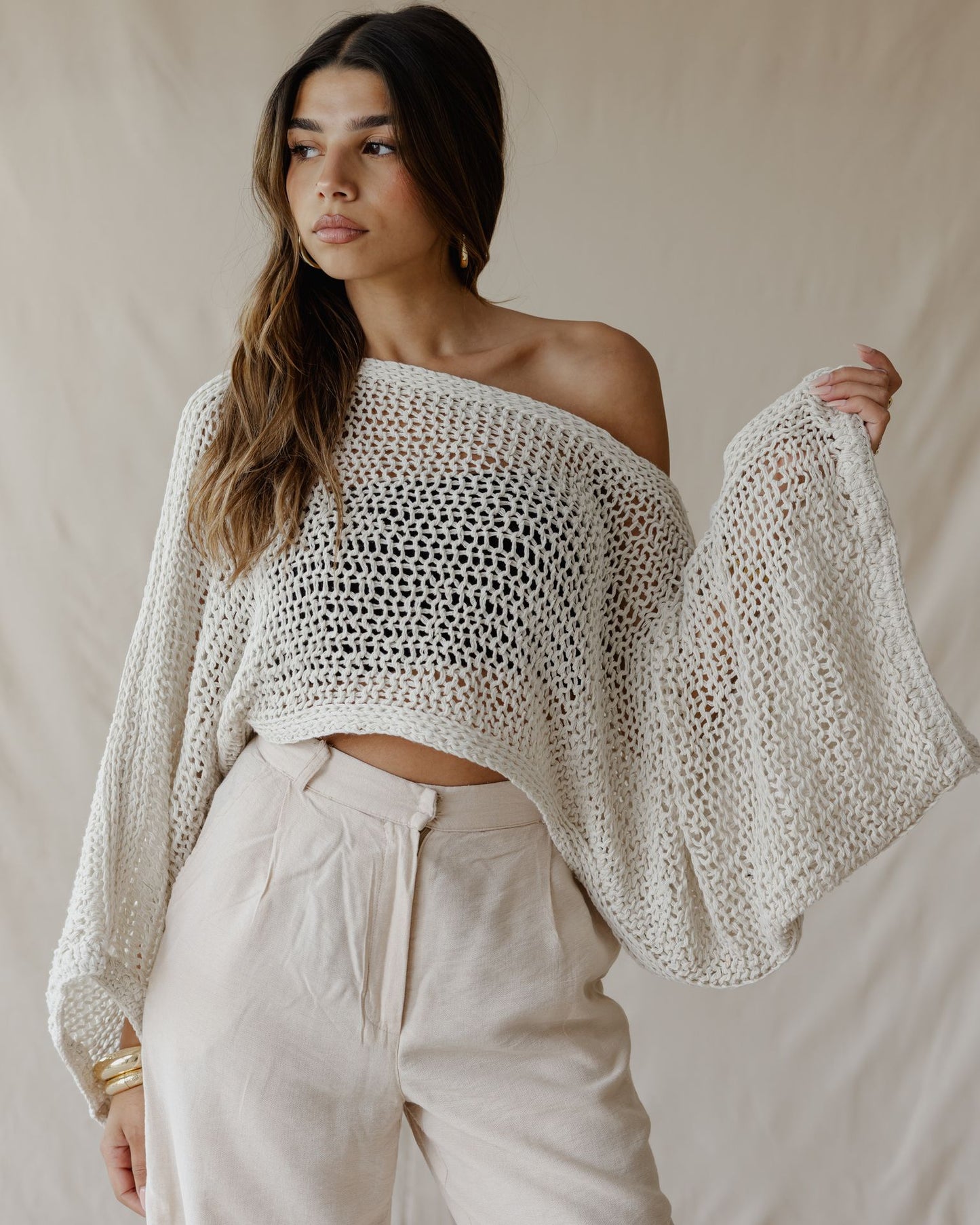 Overlay Crochet Top Off-White