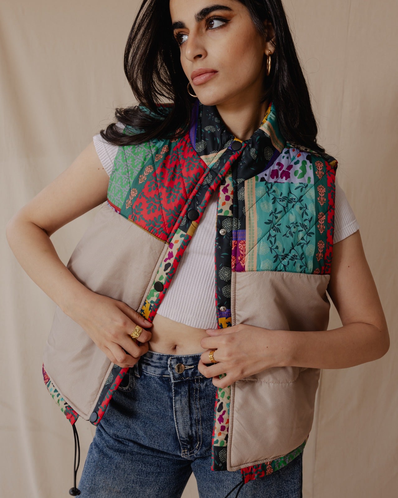 Gilet impermeabile Indian Florals Beige