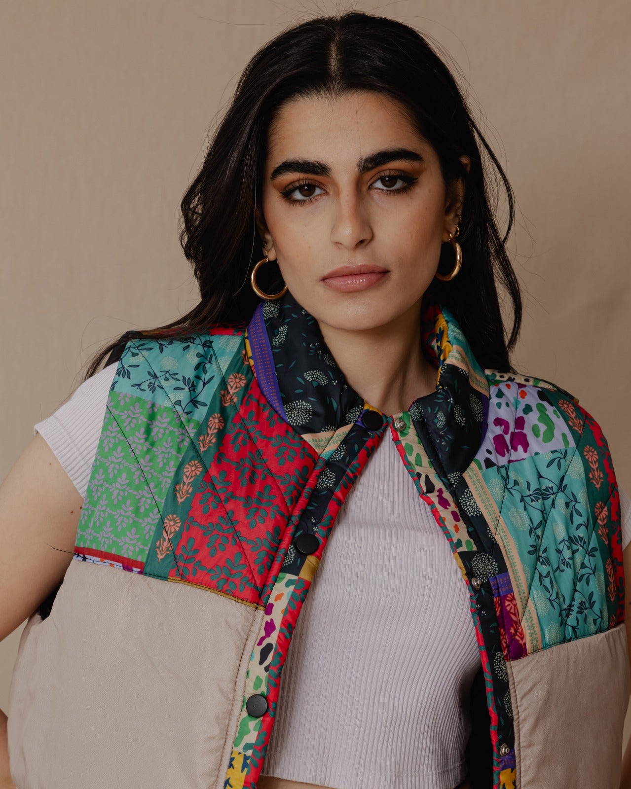 Gilet impermeabile Indian Florals Beige