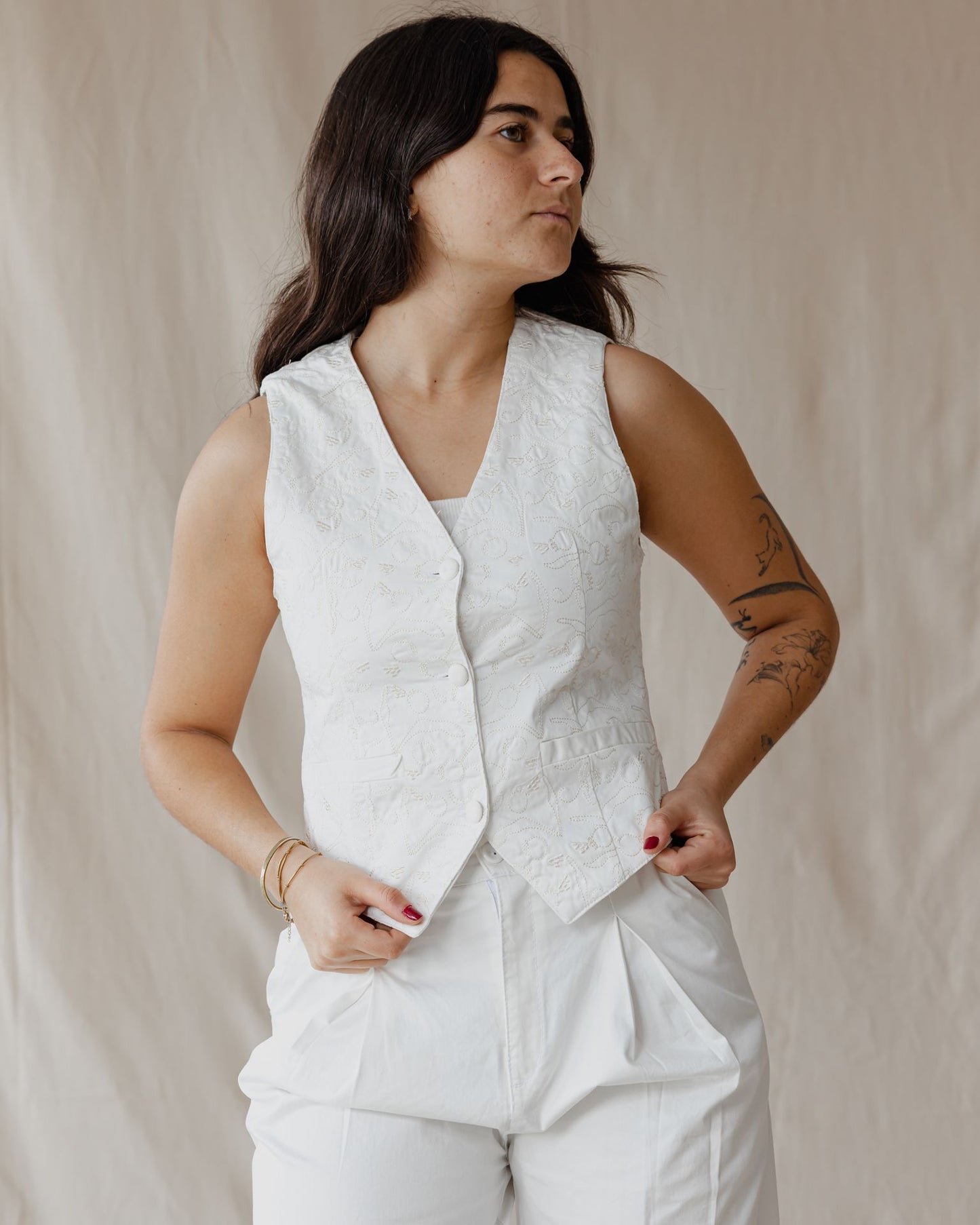Set ricamato melograno bianco sporco