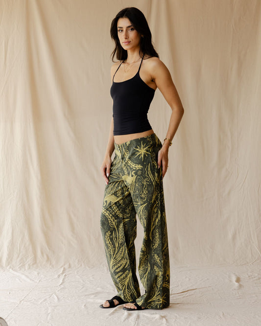 River Dream Green Linen Pants
