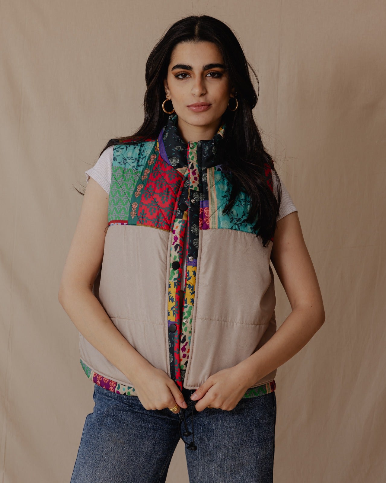 Gilet impermeabile Indian Florals Beige