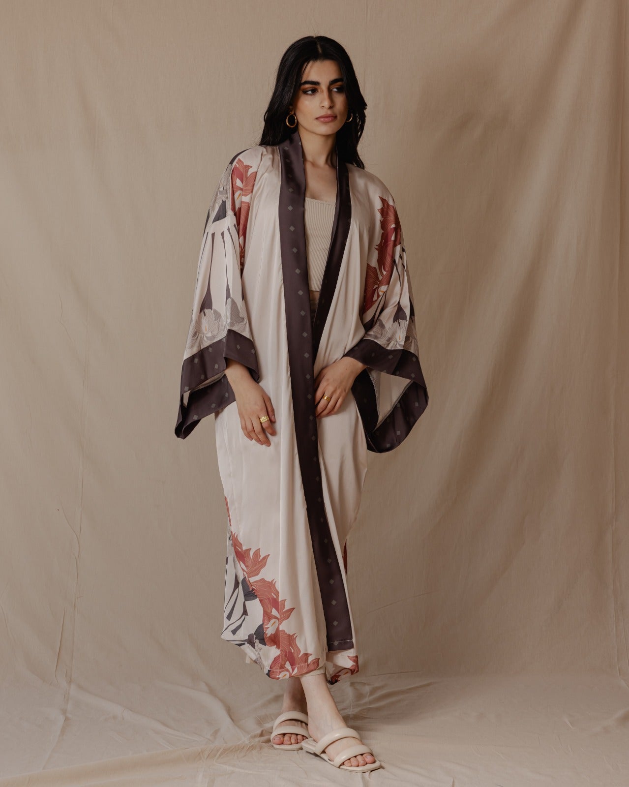 Kimono Satiné Lilly Garden Pêche Clair