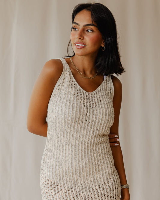 Haven Off-White Strickkleid