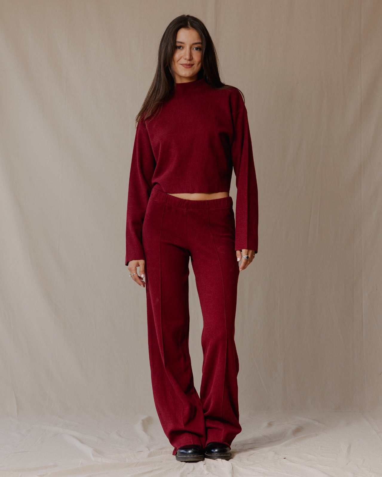 Completo in cashmere rilassato Borgogna