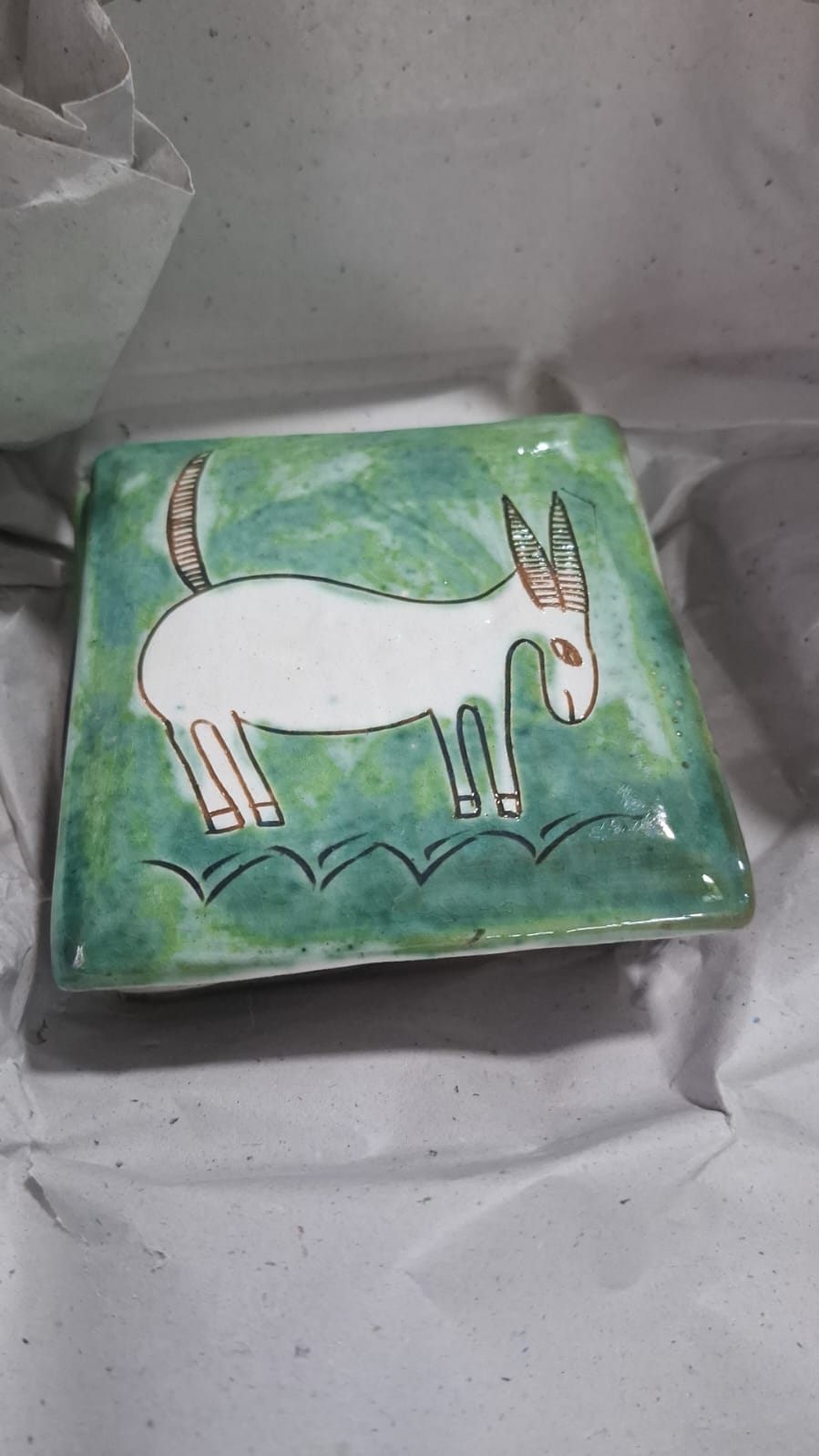 Handmade Ceramic Green Donkey Tile