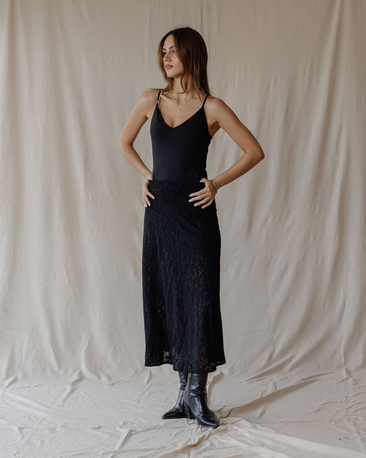 Falda Midi de Encaje Moonlight Negro