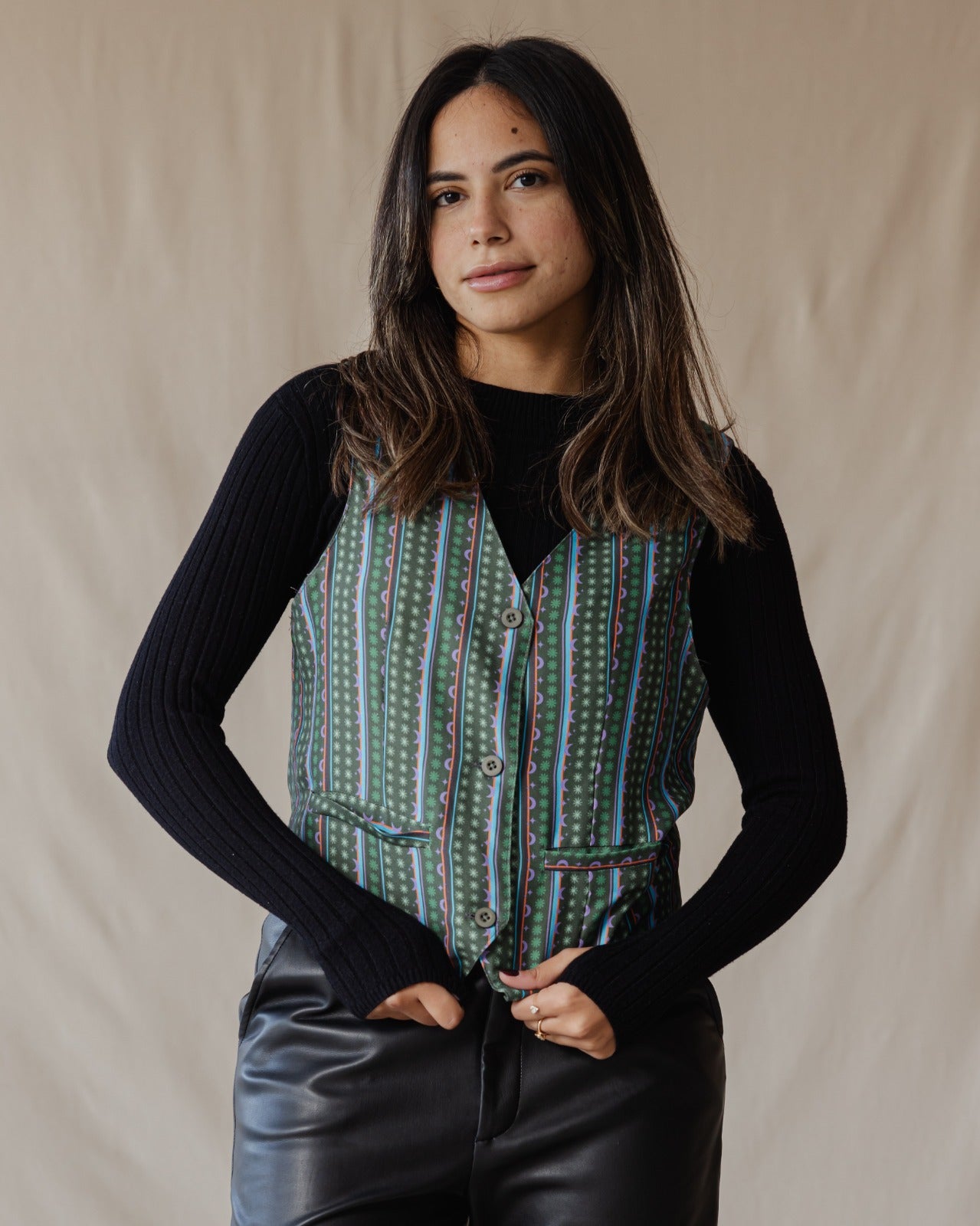 Maze Stripe Vest Green