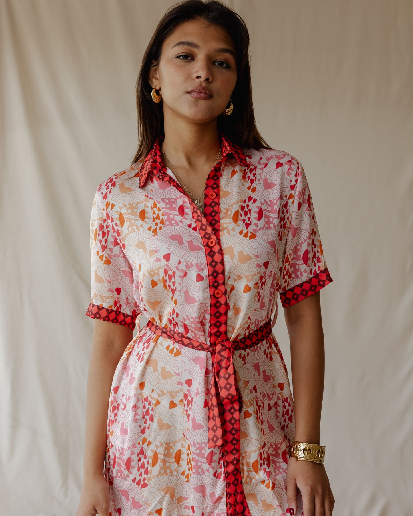 Abito-camicia in raso Regina di Cuori