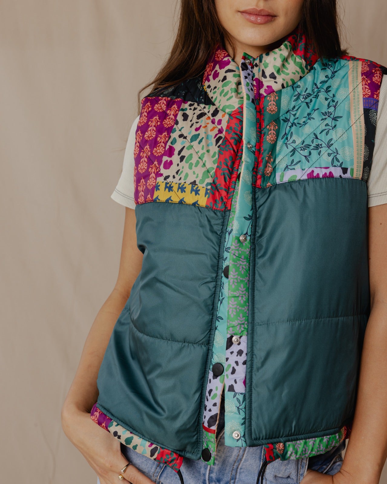 Gilet impermeabile Indian Florals Petrolio
