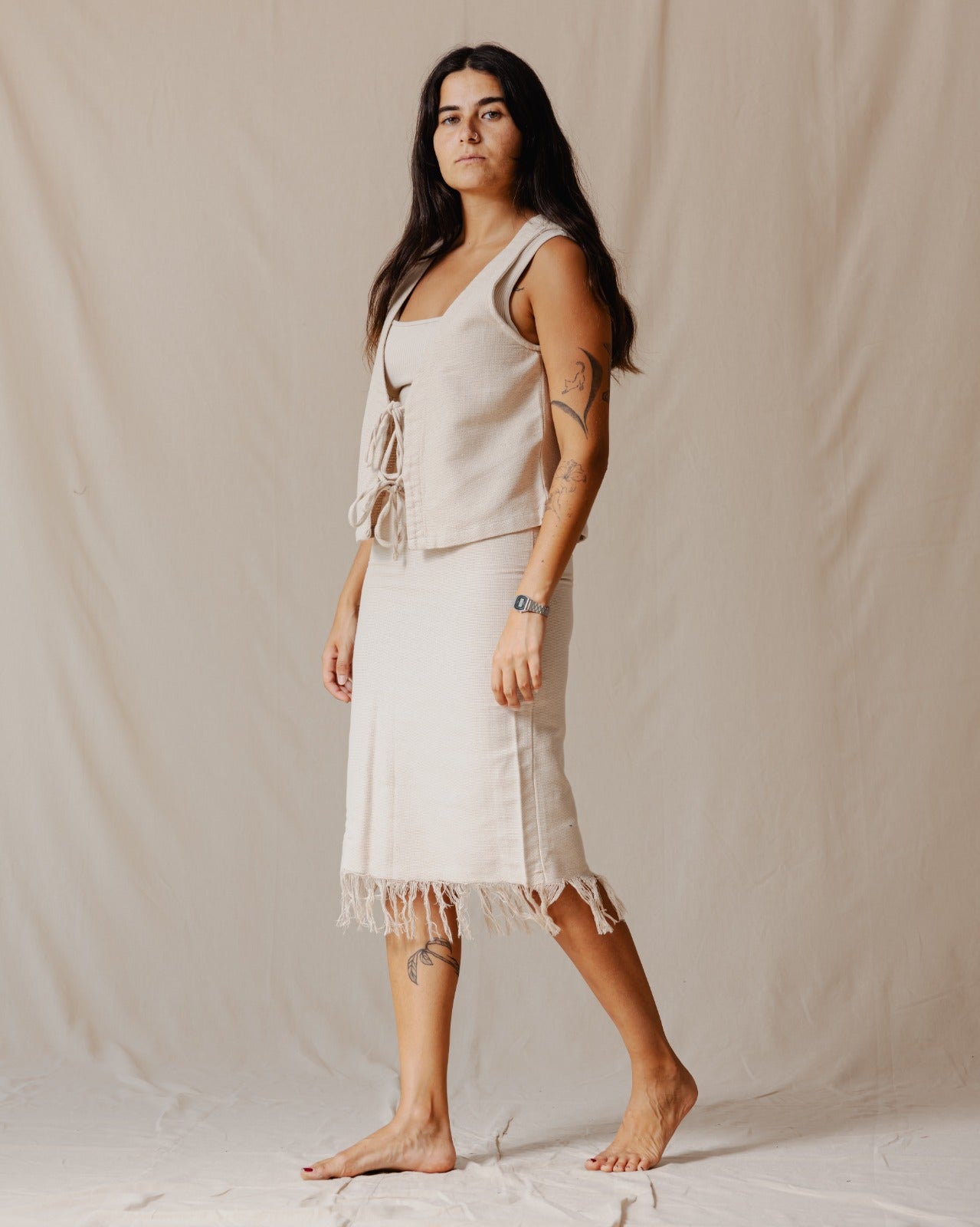 Gonna Boho con frange beige